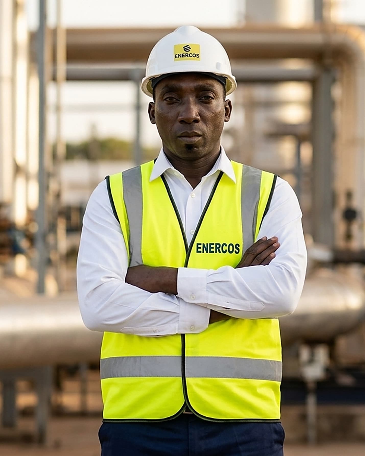 Ingénieur ENERCOS en équipement de sécurité sur un site industriel énergétique au Sénégal